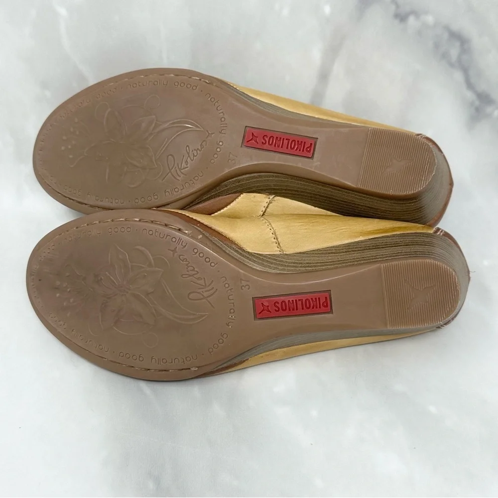 Pikolinos Brown Leather Wedge Shoes Woman Size 37 Size 6.5 - 7